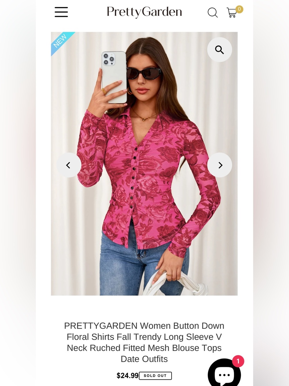 PRETTYGARDEN Pink Floral Button-Front Ruched Long Sleeve Top